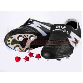 2159-Zapato de fútbol marca Manríquez MID sc tacos intercambiables Pro negro con blanco